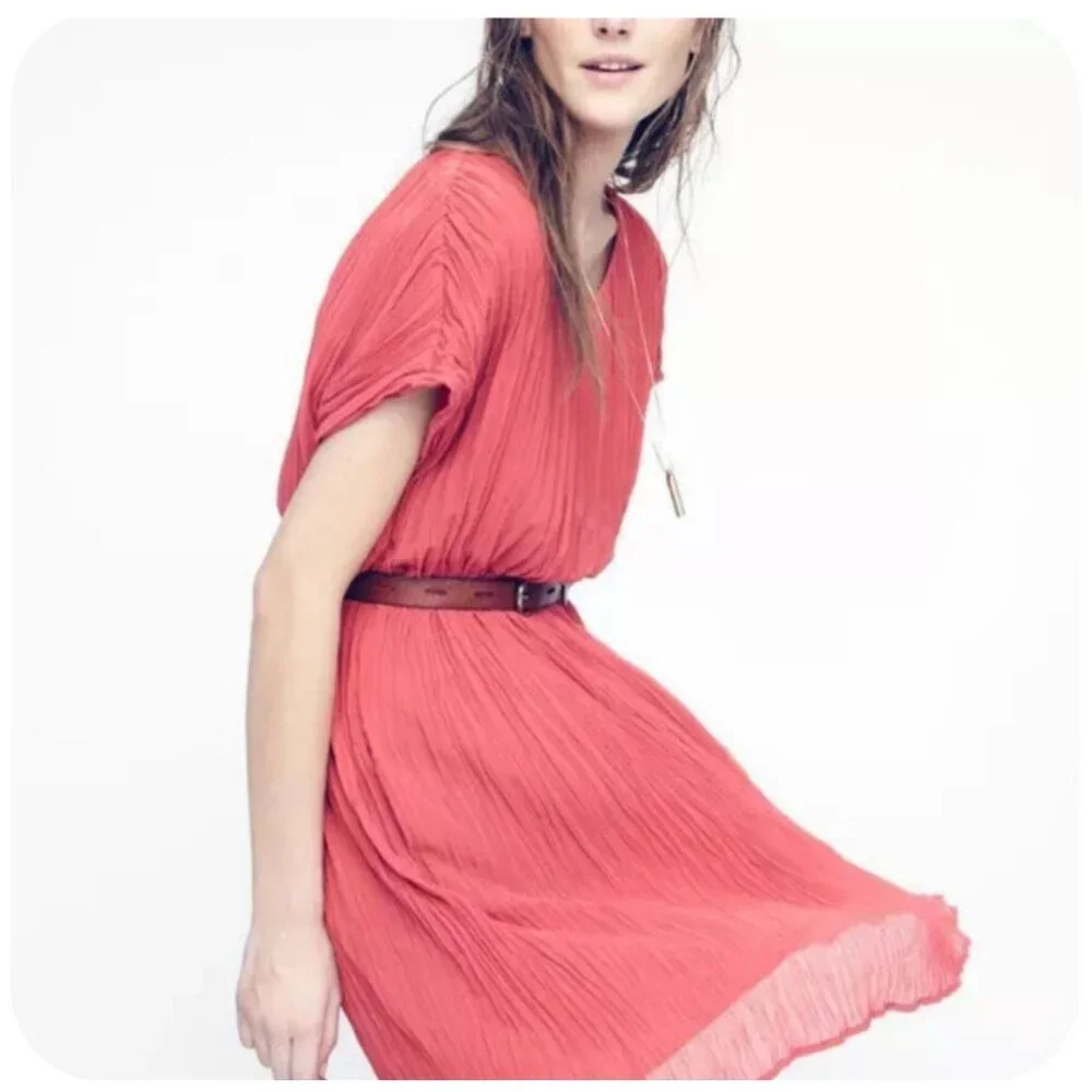 Madewell Artemis Brick Dust Pleated Mini Dress #C0925 Women's Size Small